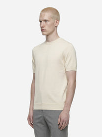Maglia girocollo manica corta in cotone beige