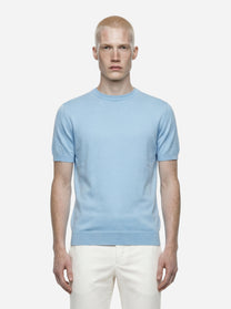 Maglia girocollo manica corta in cotone celeste