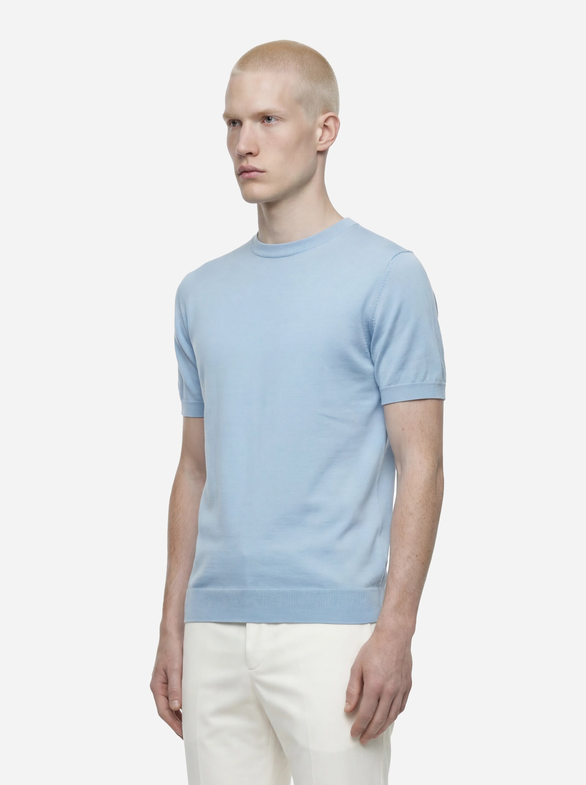 Maglia girocollo manica corta in cotone celeste