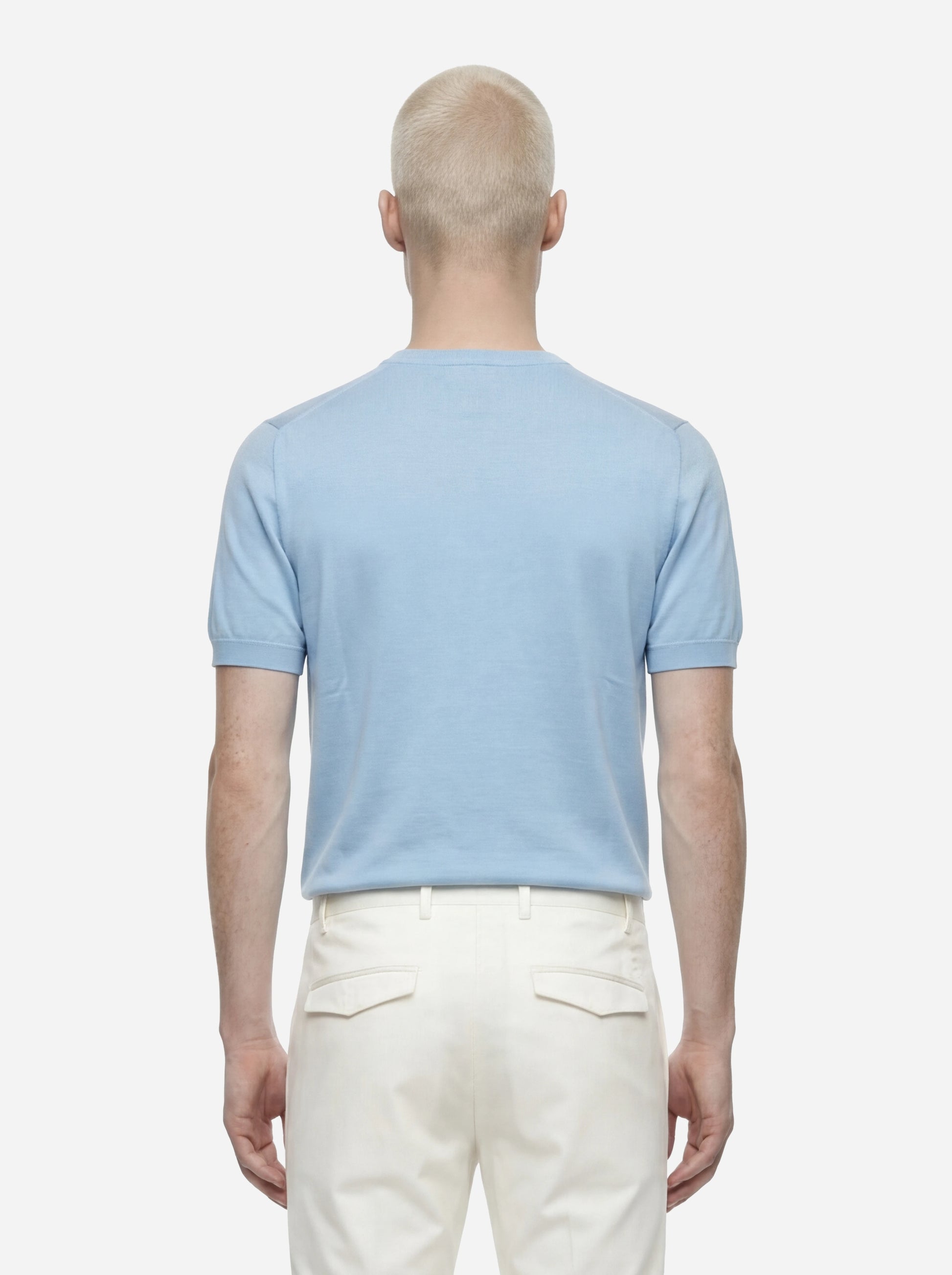 Maglia girocollo manica corta in cotone celeste
