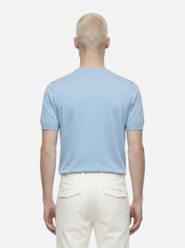 Maglia girocollo manica corta in cotone celeste