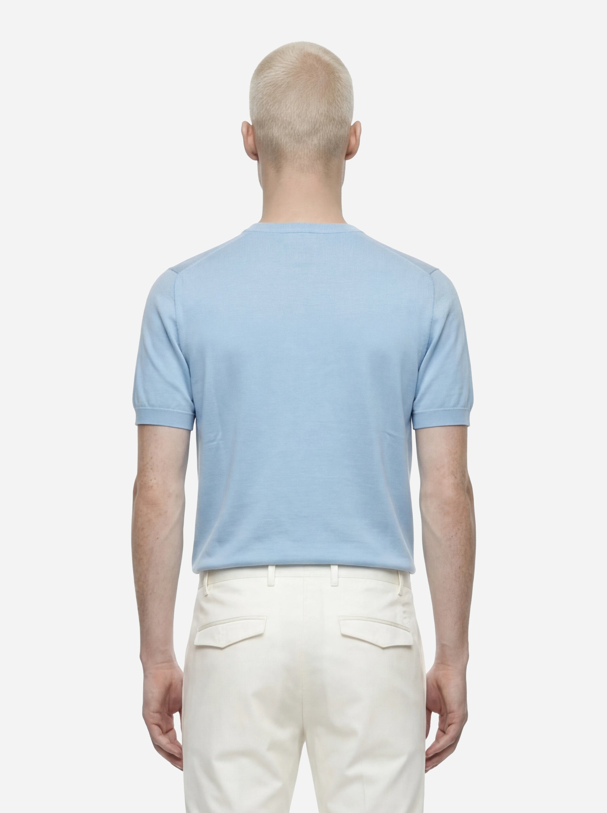 Maglia girocollo manica corta in cotone celeste