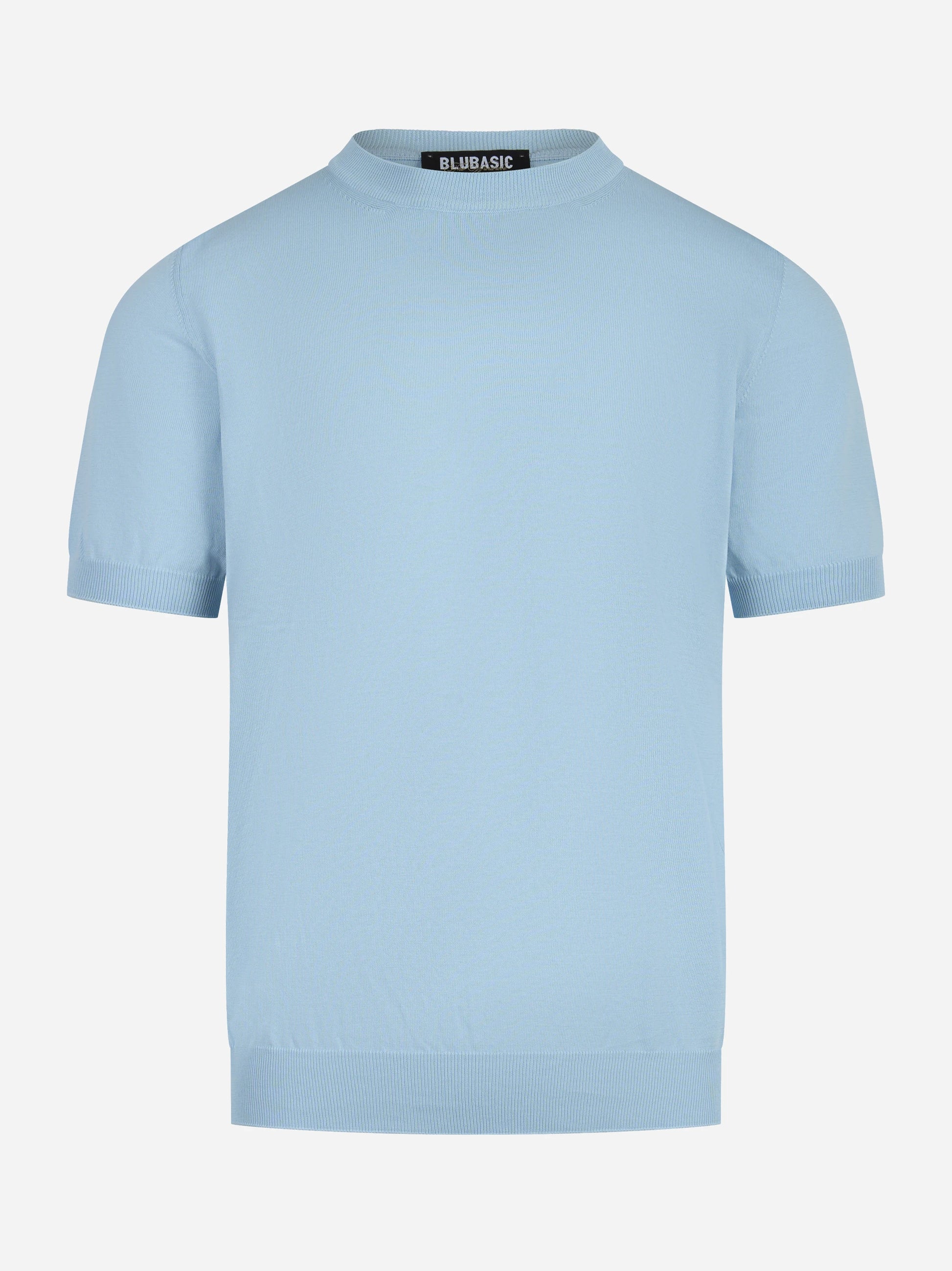 Maglia girocollo manica corta in cotone celeste