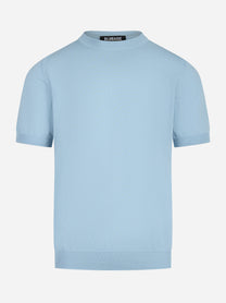Maglia girocollo manica corta in cotone celeste