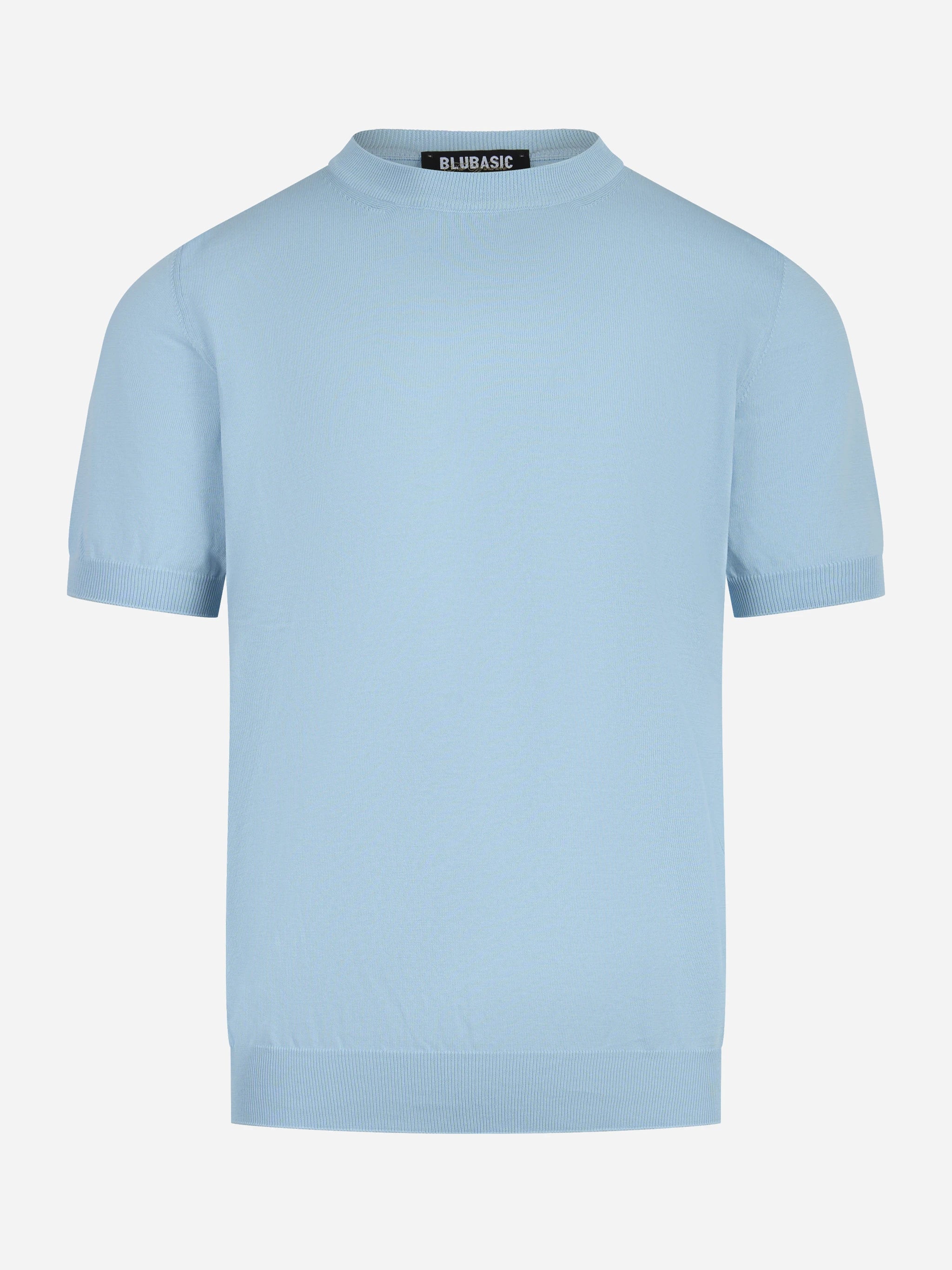 Maglia girocollo manica corta in cotone celeste