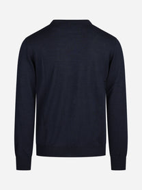 Maglia girocollo in lana e seta blu - vista posteriore