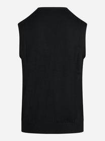 Gilet cardigan in lana vergine nero - vista posteriore