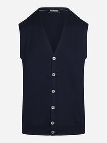 Gilet cardigan in lana vergine blu - vista frontale