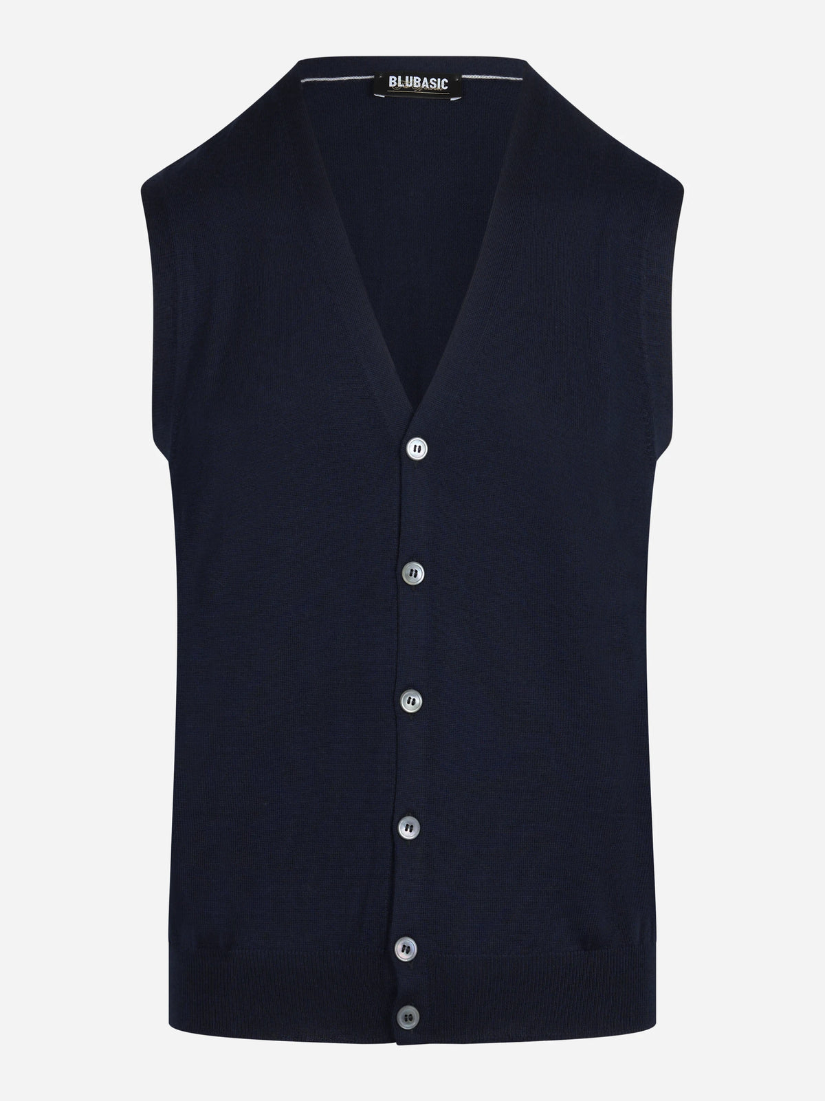 Gilet cardigan in lana vergine blu - vista frontale