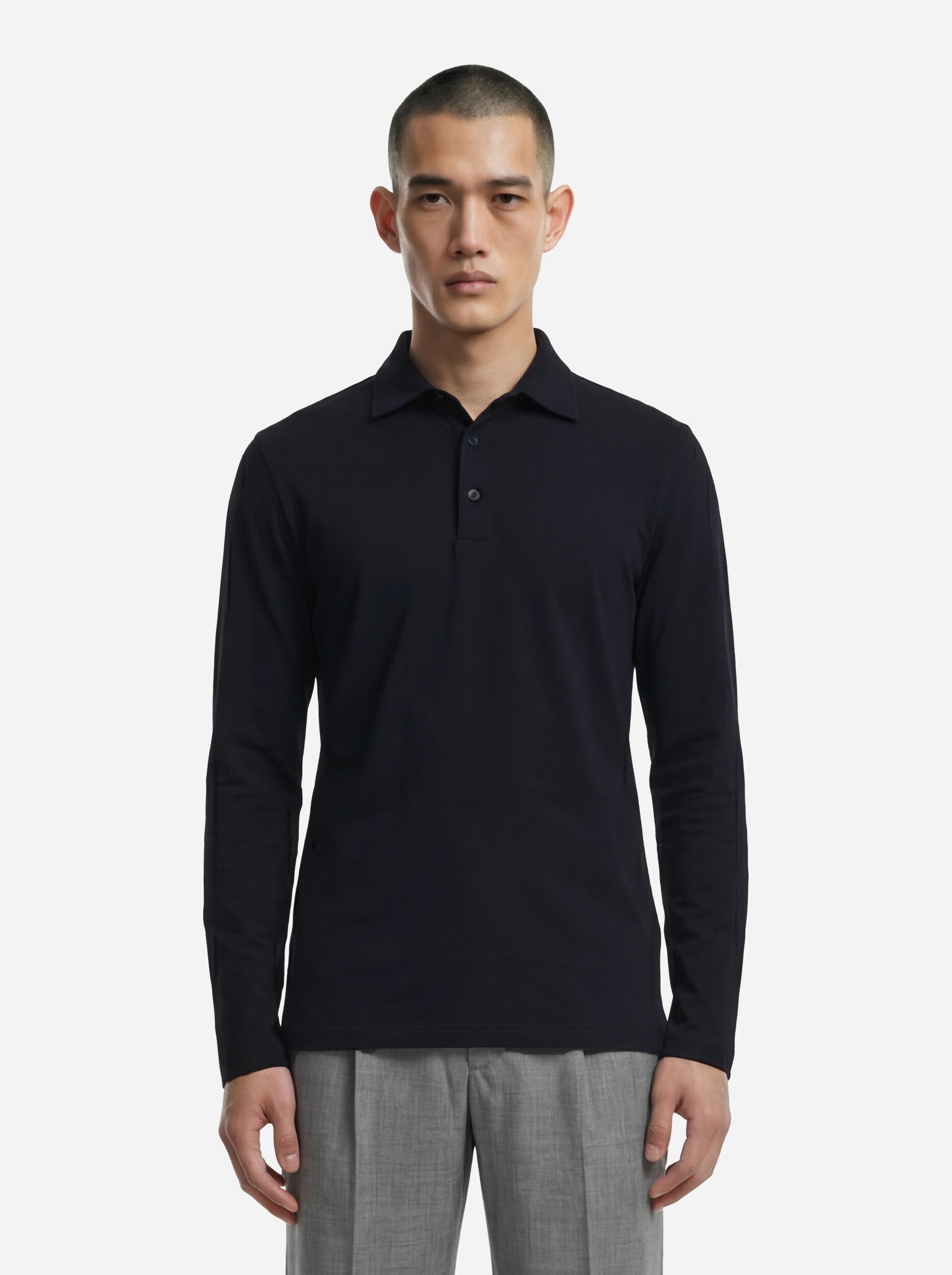 Polo manica lunga blu in cotone ossigeno