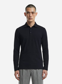 Polo manica lunga blu in cotone ossigeno