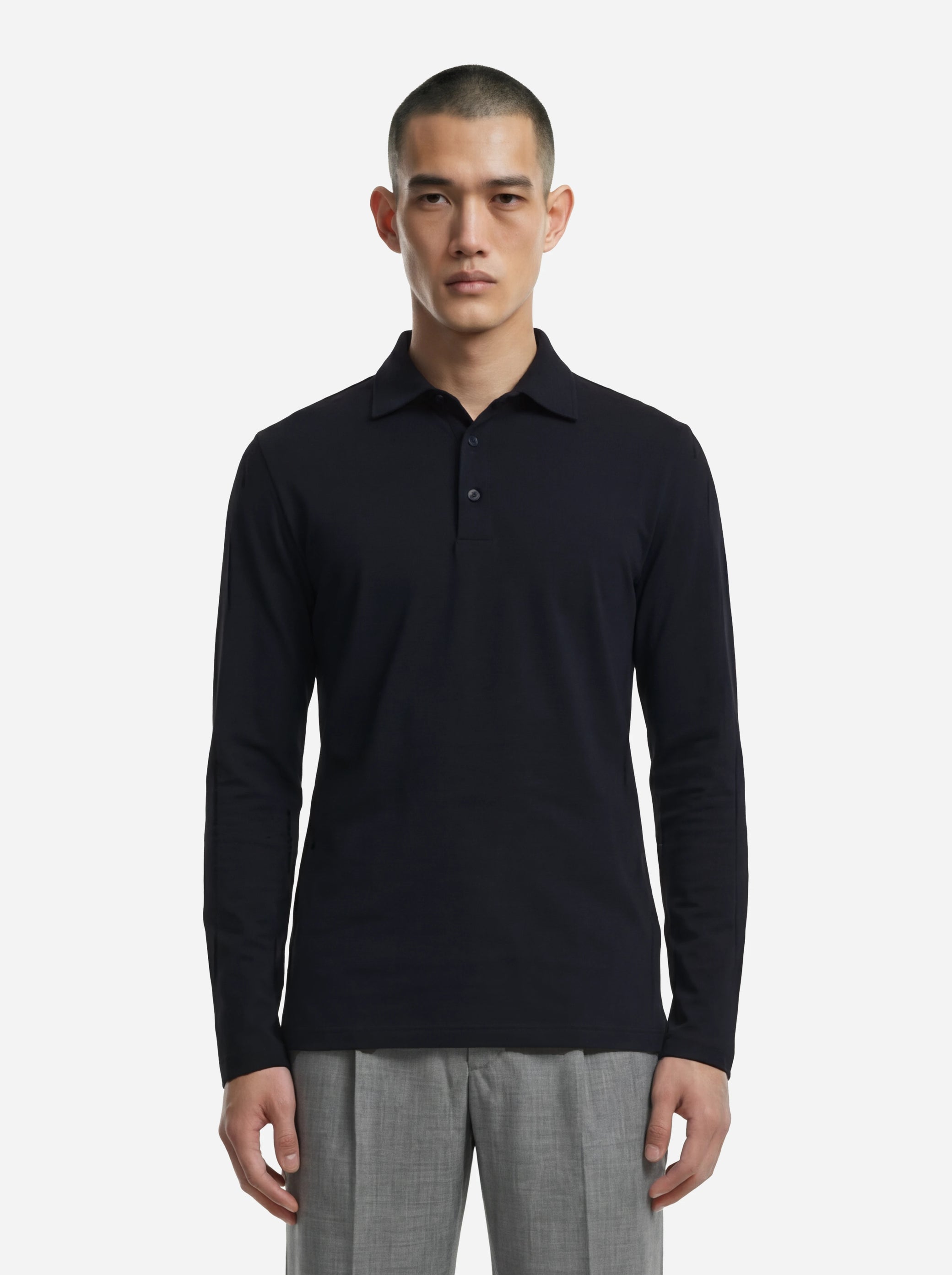 Polo manica lunga blu in cotone ossigeno