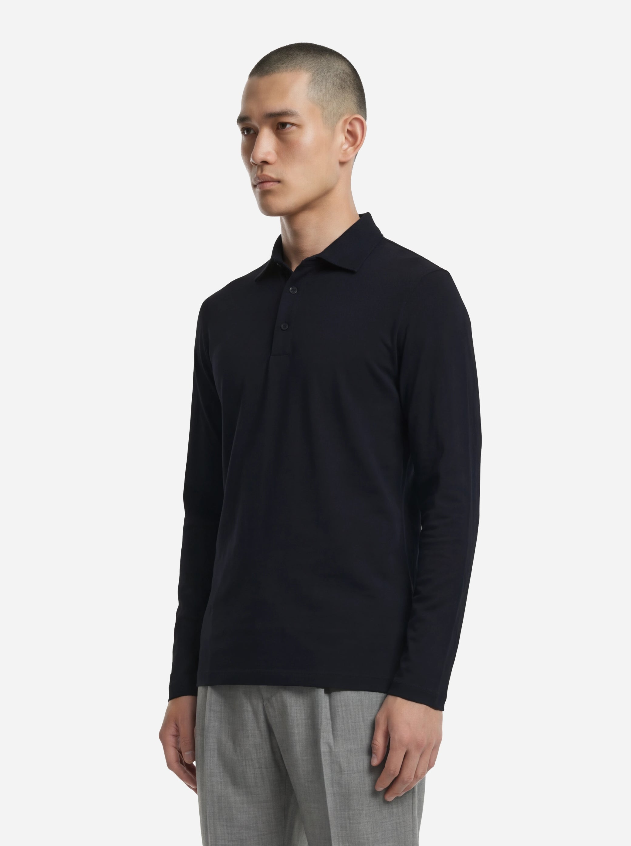 Polo manica lunga blu in cotone ossigeno