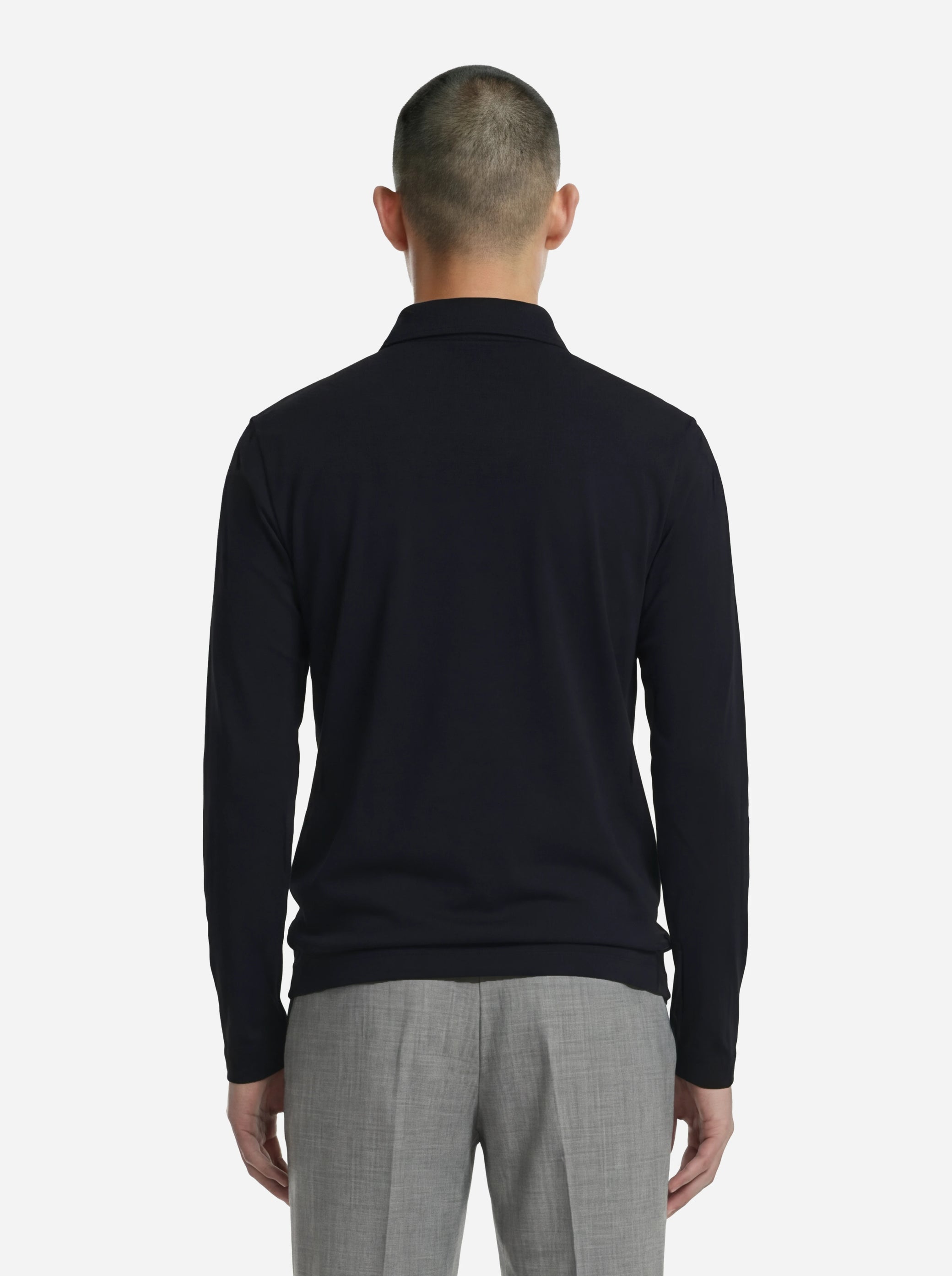 Polo manica lunga blu in cotone ossigeno