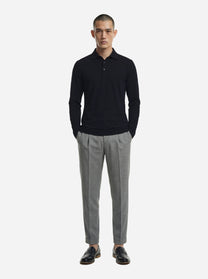 Polo manica lunga blu in cotone ossigeno
