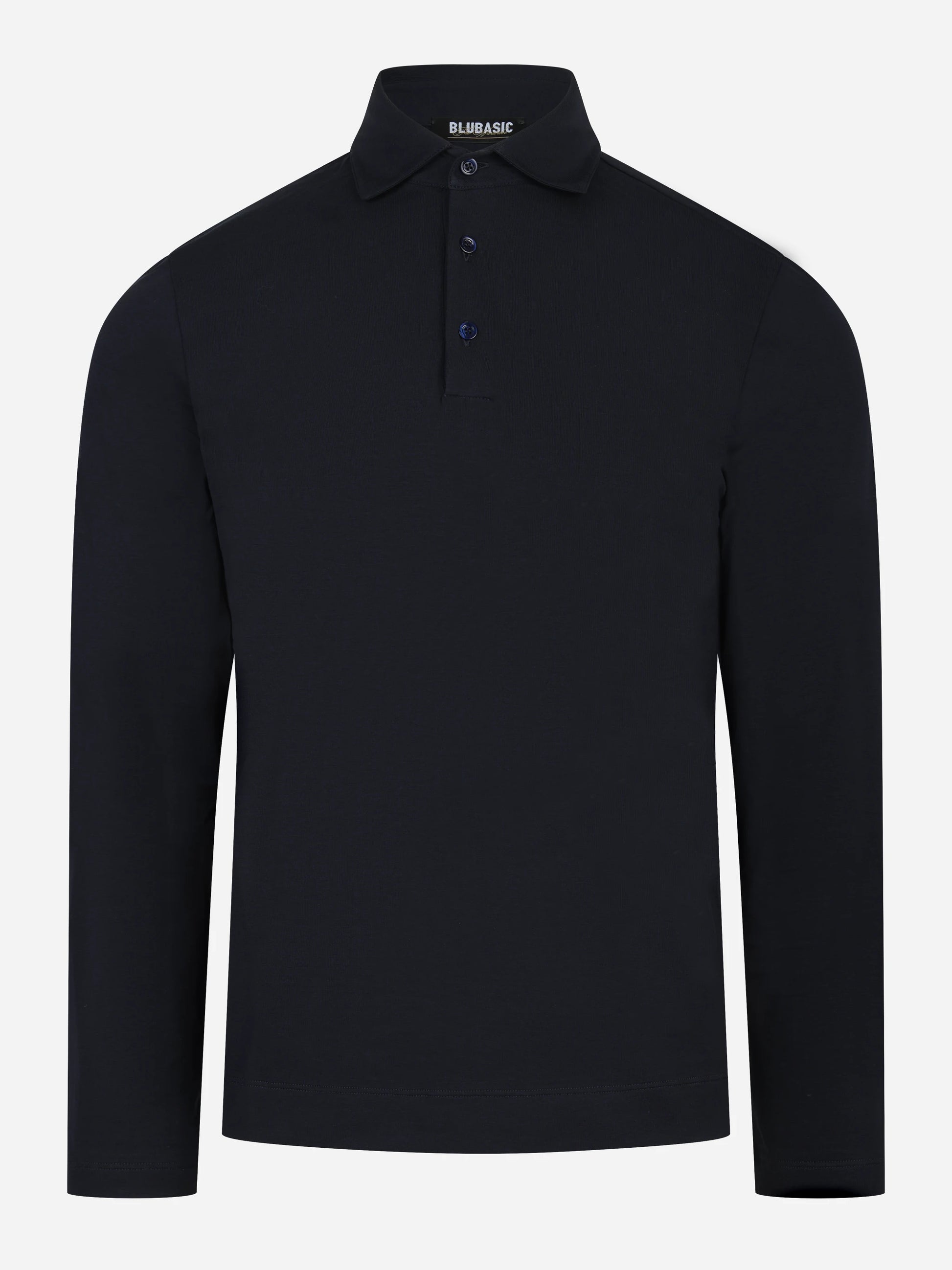 Polo manica lunga blu in cotone ossigeno