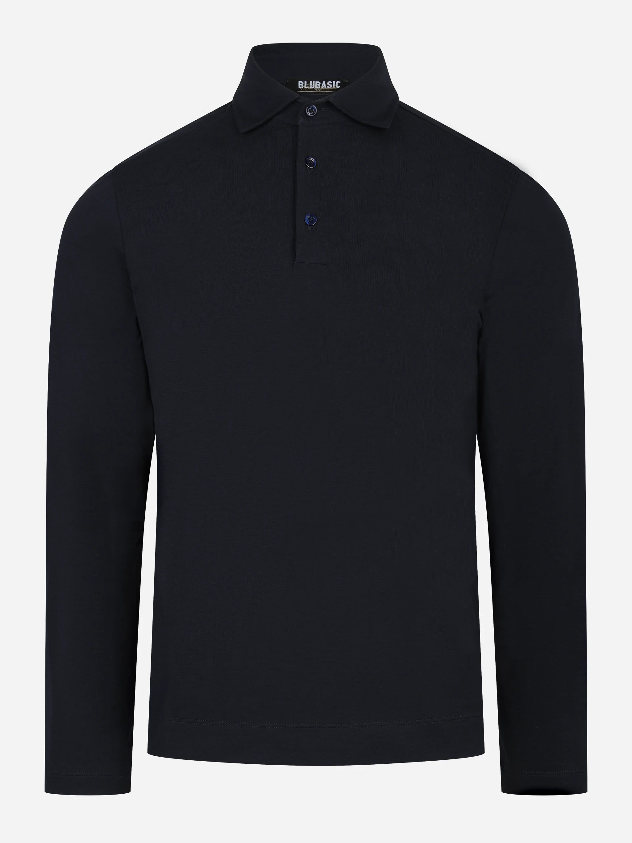 Polo manica lunga blu in cotone ossigeno