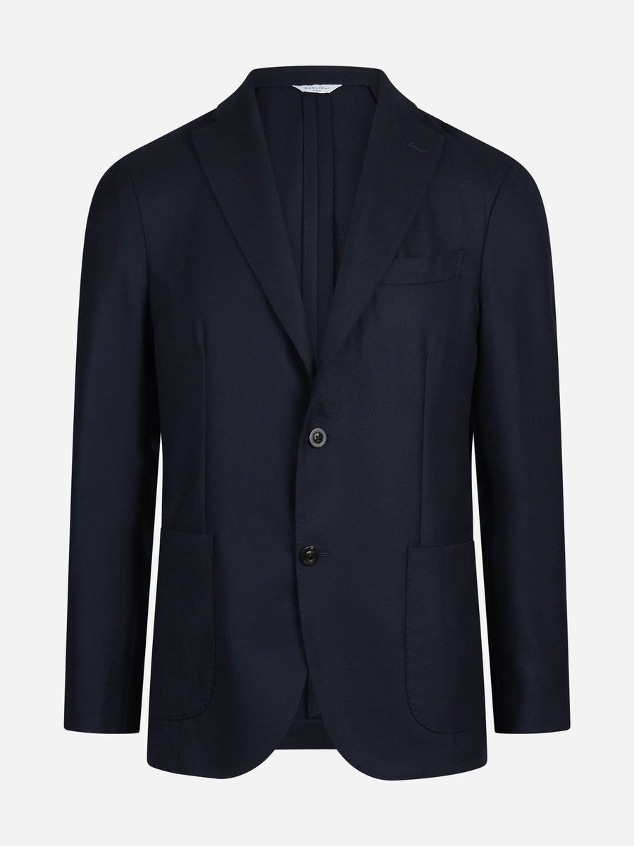 Blazer monopetto in lana vergine blu - vista frontale
