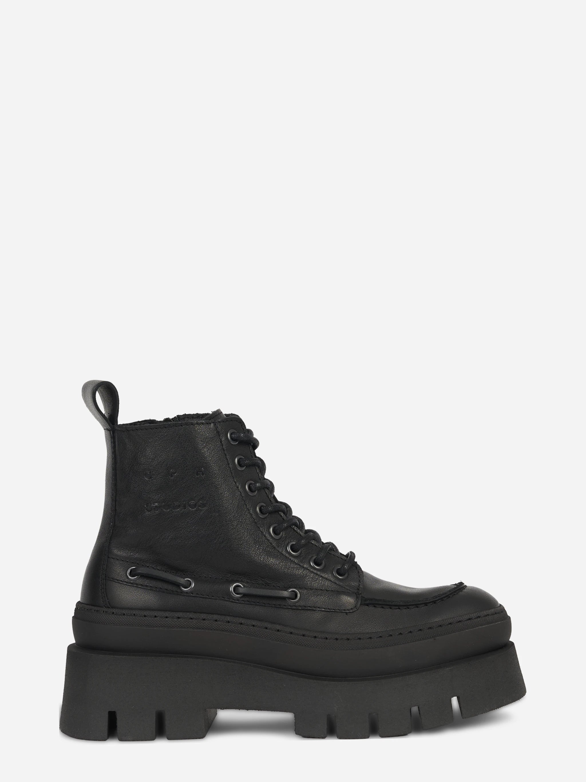Stivaletto stringato CPH697 in pelle nera - vista laterale