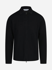 Cardigan con zip in lana nero - vista frontale