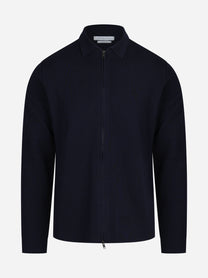 Cardigan con zip in lana blu - vista frontale