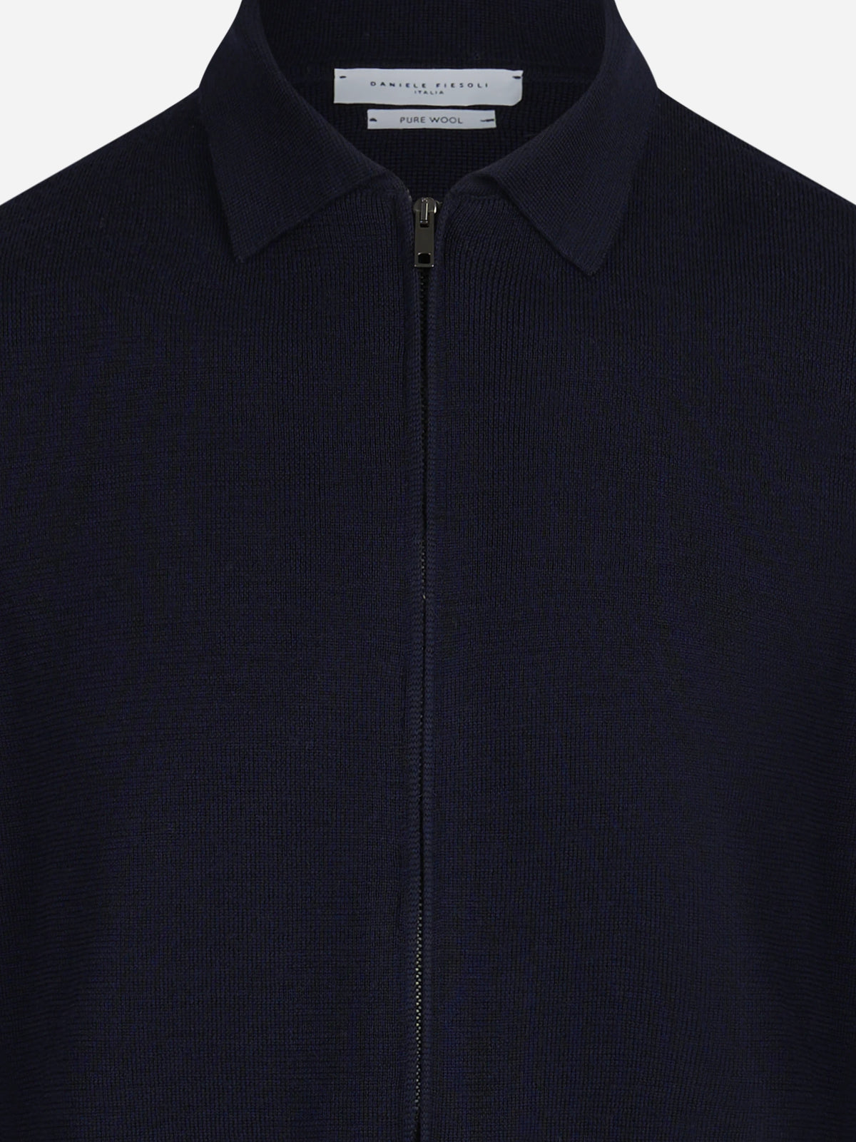 Cardigan con zip in lana blu - vista posteriore