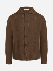 Cardigan camicia a punto legaccio marrone - vista frontale