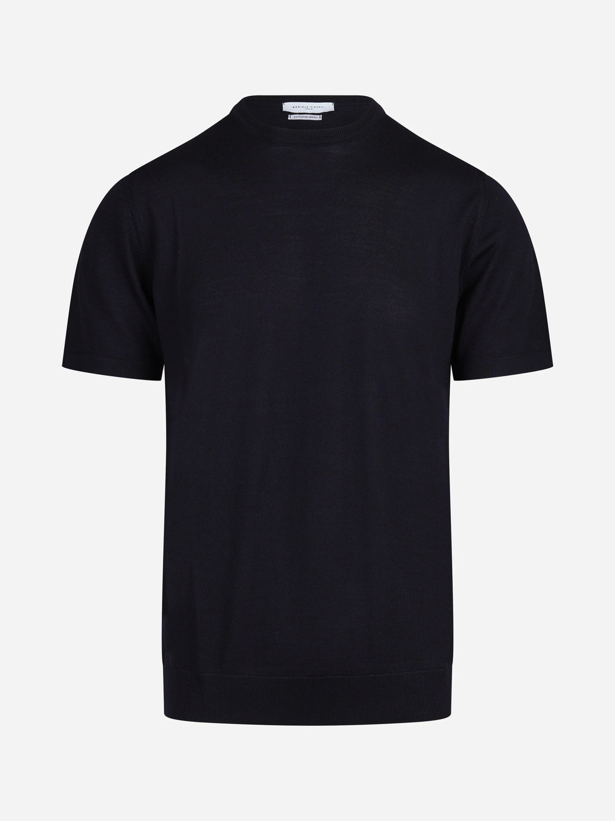Maglia a maniche corte in lana blu - vista frontale
