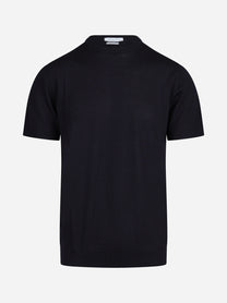 Maglia a maniche corte in lana blu - vista frontale