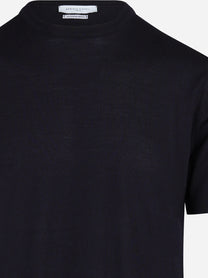 Maglia a maniche corte in lana blu - vista posteriore