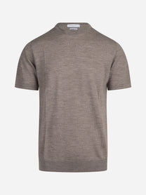 Maglia a maniche corte in lana beige - vista frontale