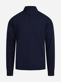 Lupetto con mezza zip in lana e cashmere blu - vista frontale