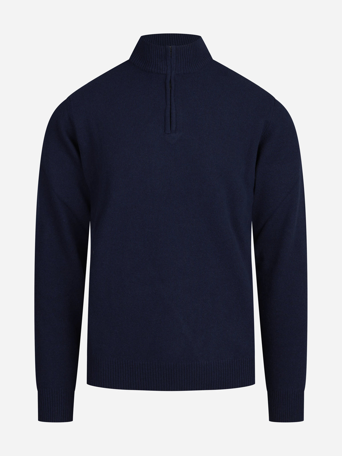 Lupetto con mezza zip in lana e cashmere blu - vista frontale