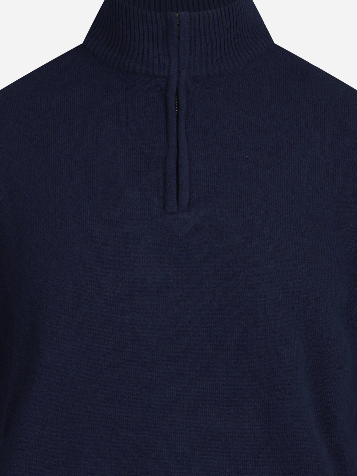 Lupetto con mezza zip in lana e cashmere blu - vista posteriore
