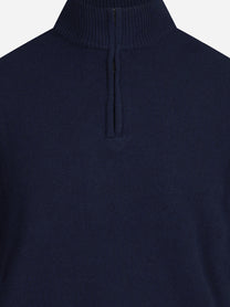 Lupetto con mezza zip in lana e cashmere blu - vista posteriore