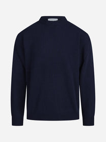 Maglia girocollo in lana e cashmere blu - vista frontale