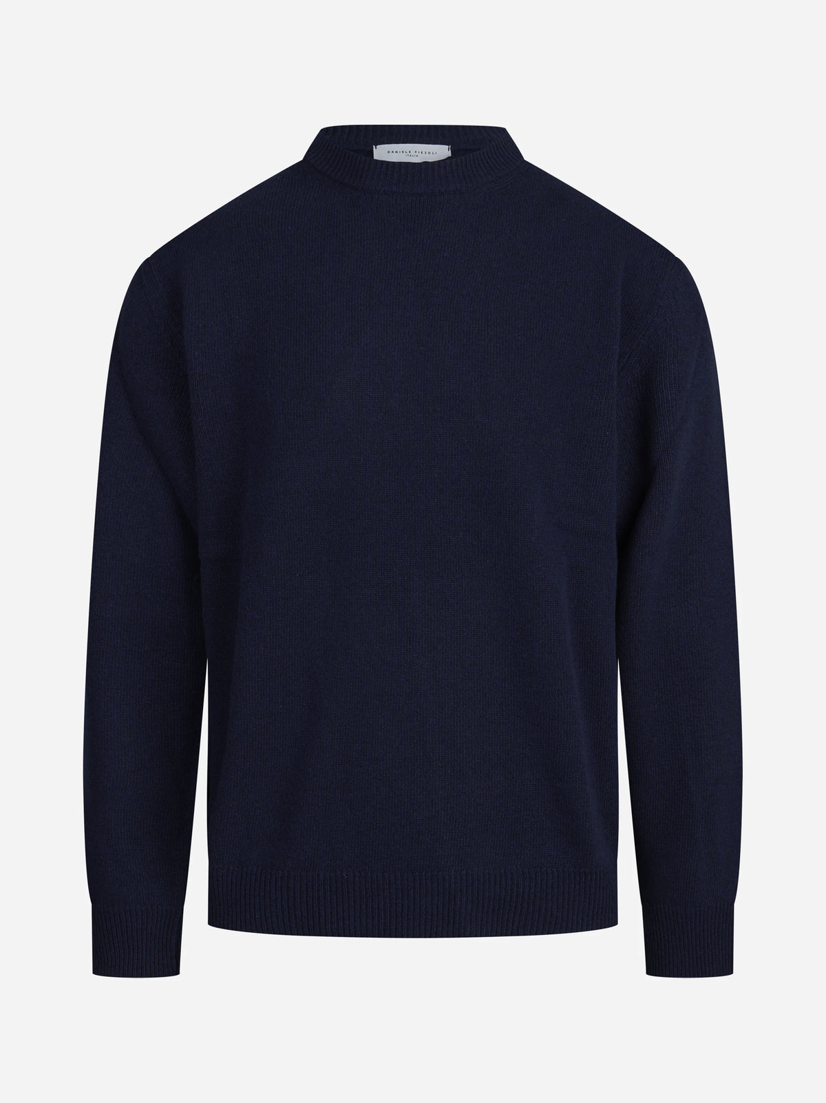 Maglia girocollo in lana e cashmere blu - vista frontale