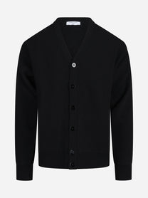 Cardigan in piquet lana e cashmere nero - vista frontale