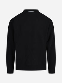 Maglia paricollo in piquet lana e cashmere nero - vista frontale