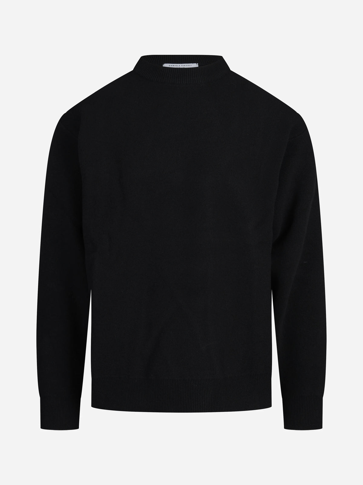 Maglia paricollo in piquet lana e cashmere nero - vista frontale