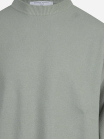 Maglia paricollo in piquet lana e cashmere verde - vista posteriore
