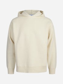 Felpa in maglia con cappuccio lana e cashmere bianco - vista frontale