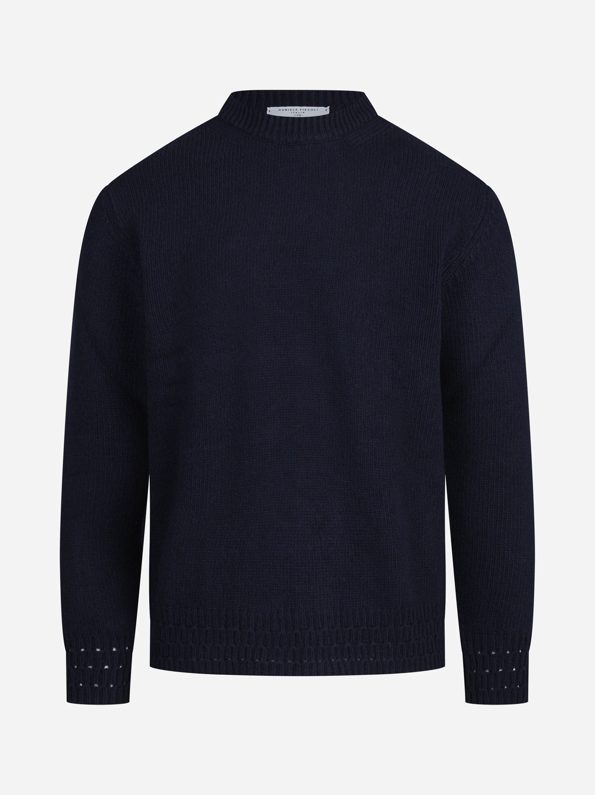Maglia paricollo con finiture traforate blu - vista frontale
