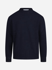 Maglia paricollo con finiture traforate blu - vista frontale