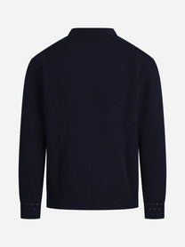 Maglia paricollo con finiture traforate blu - dettaglio del prodotto