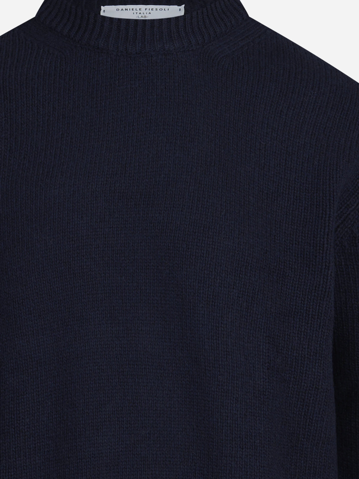 Maglia paricollo con finiture traforate blu - vista posteriore