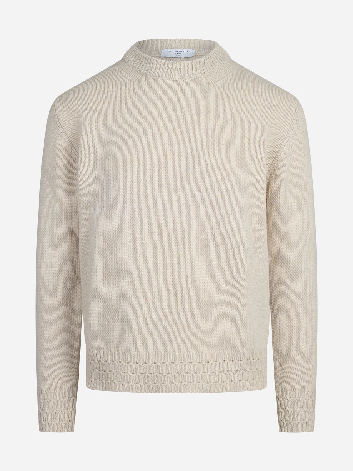 Maglia paricollo con finiture traforate beige - vista frontale