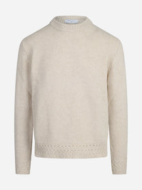 Maglia paricollo con finiture traforate beige - vista frontale