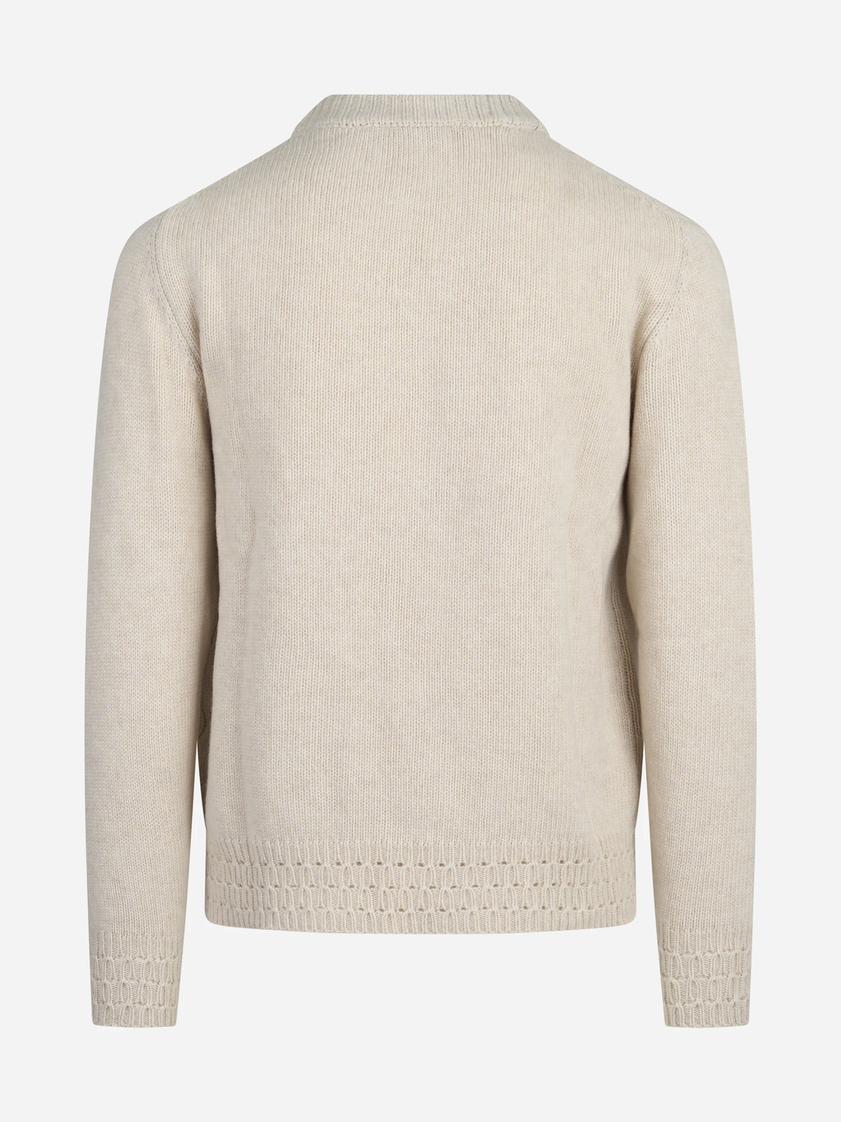 Maglia paricollo con finiture traforate beige - dettaglio del prodotto
