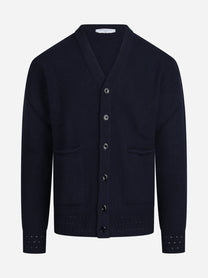 Cardigan con finiture traforate blu - vista frontale
